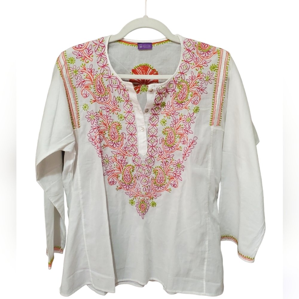 Sevya Handmade 3/4 Sleeve Embroidered Tunic Size S